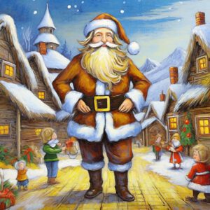 Gibt es einen Weihnachtsmann 3 weihnachtsmann im weihnachtsdorf mit elfen ganzkoerperbild 83089x